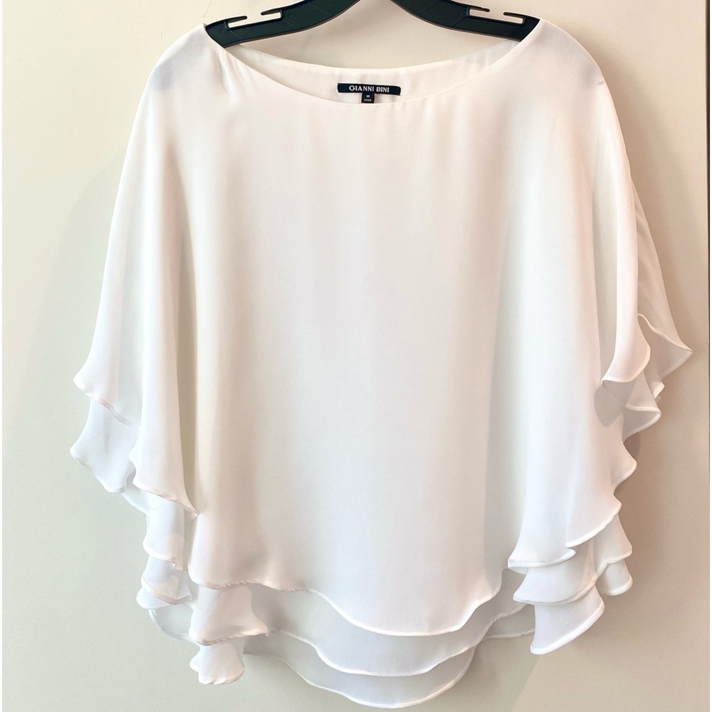 Gianni Bini Layered Georgette Poncho Blouse - White